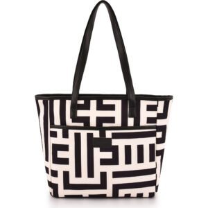 Stylish brown and beige tote bag with durable handles, perfect for everyday use and eco-friendly shopping