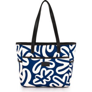 Elegant blue and white tote bag with sturdy handles, perfect for versatile styling and daily use.